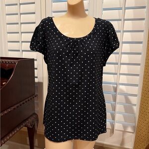 Worthington Black Short Sleeve Top with White Polka Dots